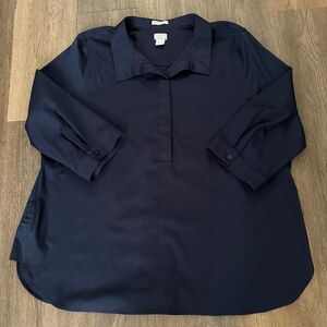 Chico's No-Iron Chic Stretch Navy Shirt Size 3.5 US 18 Button Back 3/4 Sleeve